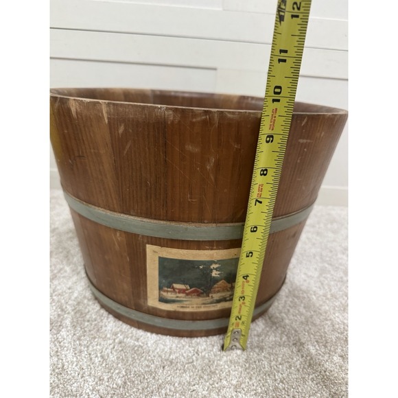 Antique PRIMITIVE Vintage Wooden Bucket w/ Swing Handle 2 Metal Bands Christmas - Picture 8 of 8